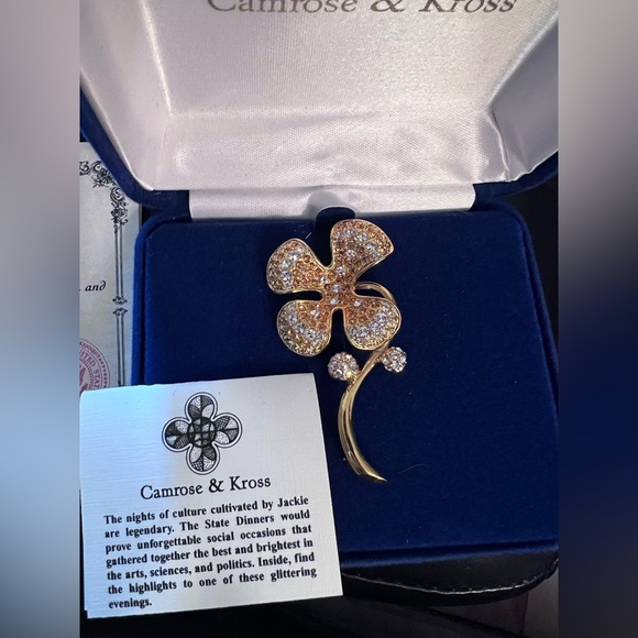 Camrose & Kross JBK Jackie Kennedy Gold Crystal Flower Brooch w/ Box - Picture 1 of 3